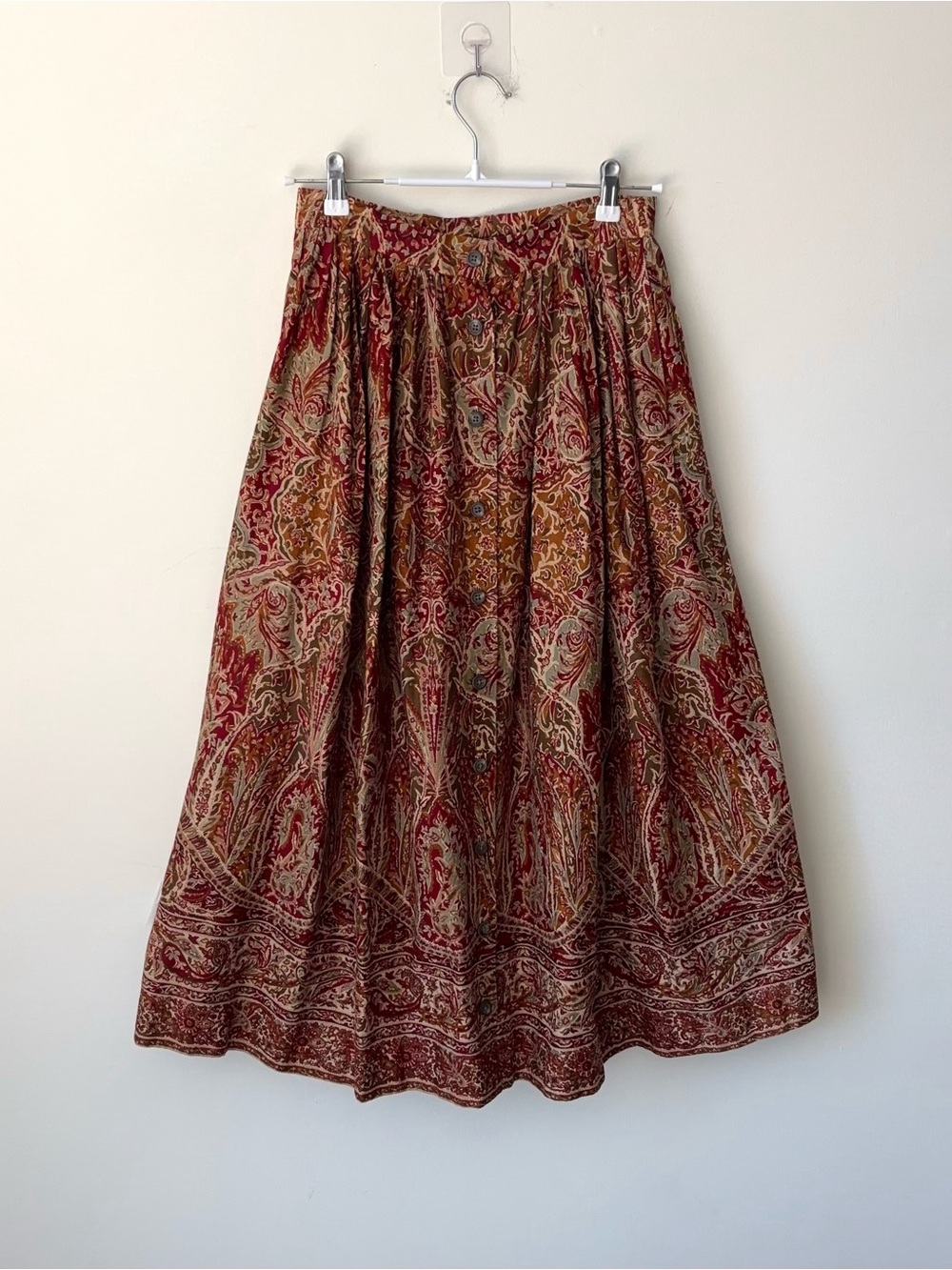 Vintage Ralph Lauren Skirt Sz 10 Cotton Linen Red Ornate Tapestry 80s Blue Label - Picture 3 of 14